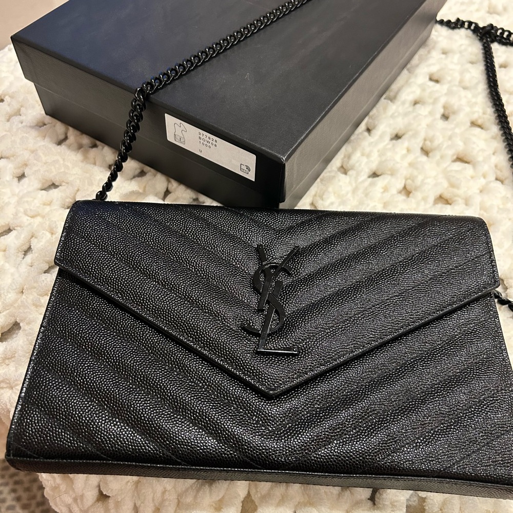 Saint Laurent YSL Medium Monogram Matelassé Leather Wallet-On-Chain Black